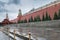 June 05, 2018. Russia, Moscow, Red Square. A view of the Kremlin, the Lenin Mausoleum and a necropolis at the Kremlin wall