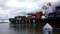 June 12, 2014 - large barge cargo ship on a river holding shipping containers located near Savannah, GA.