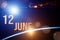 June 12nd. Day 12 of month, Calendar date. The spaceship near earth globe planet with sunrise and calendar day. Elements of this