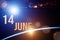 June 14th. Day 14 of month, Calendar date. The spaceship near earth globe planet with sunrise and calendar day. Elements of this