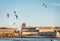 June 16, 2023 Balneario, Tarifa, Spain Big air jumping kitesurfing kitesurf kiteloop jump GKA Kite World Tour location sunset