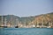 June 17, 2019 Fethiye, Turkey - Marine sailing ships parked in Fethiye Bay, Turkey