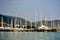 June 17, 2019 Fethiye, Turkey - Marine sailing ships parked in Fethiye Bay, Turkey