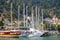 June 17, 2019 Fethiye, Turkey - Marine sailing ships parked in Fethiye Bay, Turkey