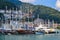 June 17, 2019 Fethiye, Turkey - Marine sailing ships parked in Fethiye Bay, Turkey