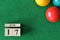 June 17, number cube with balls on snooker table, sport background.