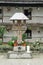 June 17th,  2017 -  large wooden and decorated cross,  on a stone platform,  at Saon monastery in Dobrogea,  Romania