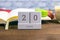 June 20 on the wooden calendar.The twentieth day of the summer month, a calendar for the workplace. Summer