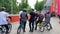 June 2019, Moscow, Russia, Luzhniki stadium Young people welcome on bicycles.