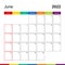 June 2022 colorful wall calendar, week starts on Sunday