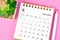The June 2023 desk calendar for 2023 with plant pot on pink colour background