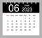 June 2023. Vector monthly calendar template 2023 year in simple style for template design