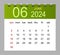 June 2024. Vector monthly calendar template 2024 year in simple style for template design