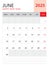 June 2025, Calendar 2025 template vector on red background, week start on monday, Desk calendar 2025 year, Wall calendar design,