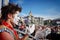 June 22, 2011-Barnaul, Russia. A guy in the image of a mime entertains the audience during the opening of theater