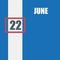 june 22. 22th day of month, calendar date.Blue background with white stripe and red number slider. Concept of day of