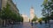 JUNE 25, 2022: Vilnius Cathedral Basilica with tourists walking in the streets