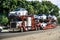 June 28, 2019 Fremont / CA / USA - Car transporter carries Tesla Model 3 new vehicles from the nearby company factory, East San