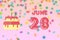 june 28th. Day 28 of month,Birthday greeting card with date of birth and birthday cake. summer month, day of the year concept