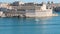 June 3 2016 Valletta, Malta. Yacht floating in Valletta waters slow motion dolly shot