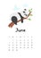 June calendar with panda template