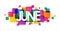JUNE colorful overlapping squares banner