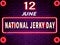 June month day 12, National Jerky Day. Neon Text Effect on Bricks Background