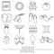 June month theme set of simple outline icons eps10