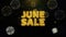 June sale text on gold particles fireworks display.