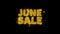 June Sale Text Sparks Particles on Black Background.