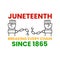 Juneteenth Freedom Day. Breaking every chain since 1865. Two hands with clenched fists breaking chains. June 19