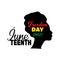 Juneteenth, Freedom and Emancipation day Since June 19, 1865. Silhouette of Black Afro-American Woman. Freedom off