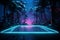 Jungle ambiance transformed by a soothing light blue neon sign\\\'s ethereal glow