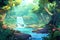 A jungle hike to discover hidden waterfalls vector tropical background