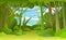 Jungle illustration. Dense wild-growing tropical plants with tall, branched trunks. Rainforest landscape. Flat design