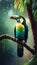 Jungle Jewel: A Close-up of a Colorful Keel-billed Toucan Perched on a Tree Branch. Generative AI