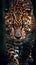 Jungle King Collage on Dark Background. Generative AI