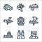 jungle line icons. linear set. quality vector line set such as road, binoculars, caterpillar, parrot, tiki, snake, chameleon,