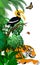 jungle rainforest foliage vertical border illustration with tiger, great hornbill and butterflies