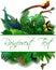 Jungle Rainforest Summer Tropical Leaves Wildlife Vector Design with golden pheasant, green peacock and butterflies