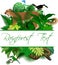 Jungle Rainforest Summer Tropical Leaves Wildlife Vector Design with puma, anaconda, toucan and butterflies