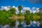 Jungle reflected on the river, inside of the amazon rain forest of Cuyabeno Natiional Park in Ecuador