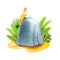 Jungle stone sign board, vector cartoon game rock tablet, cracked old boulder, exotic leaf parrot.