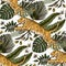 Jungle tiger exotic tropical seamless pattern.