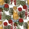 Jungle tiger exotic tropical seamless pattern.