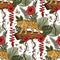 Jungle tiger exotic tropical seamless pattern.