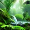 Jungle waterfall. Picturesque river in tropical forest. Water falls in lake.