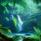 Jungle waterfall. Picturesque river in tropical forest. Water falls in lake.