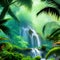 Jungle waterfall. Picturesque river in tropical forest. Water falls in lake.