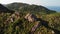 Jungles and mountains of tropical island. Drone view of green jungles and huge boulders on volcanic rocky terrain of Koh